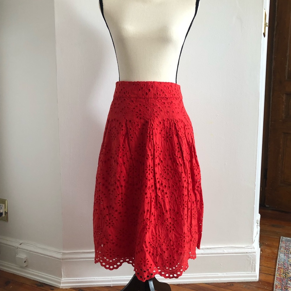 Boden size 10 red cotton, lined cut-out, a-line skirt.